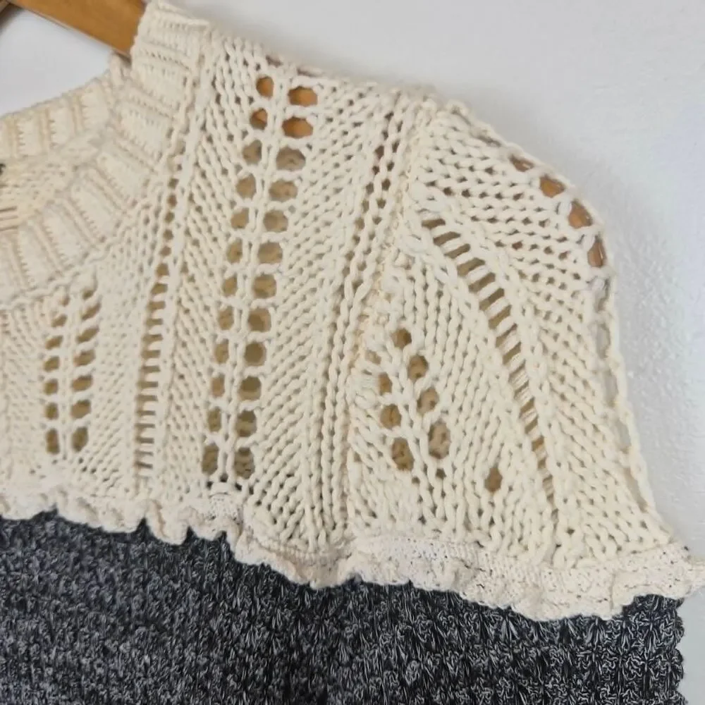 Free People Chunky Knit Colorblock Sweater Marled Crochet Boho Edwardian